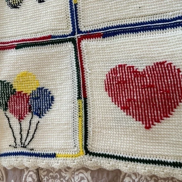 HANDMADE Crochet Knit AFGHAN Couch Lap Quilt THROW BLANKET Quilted Squares Kids